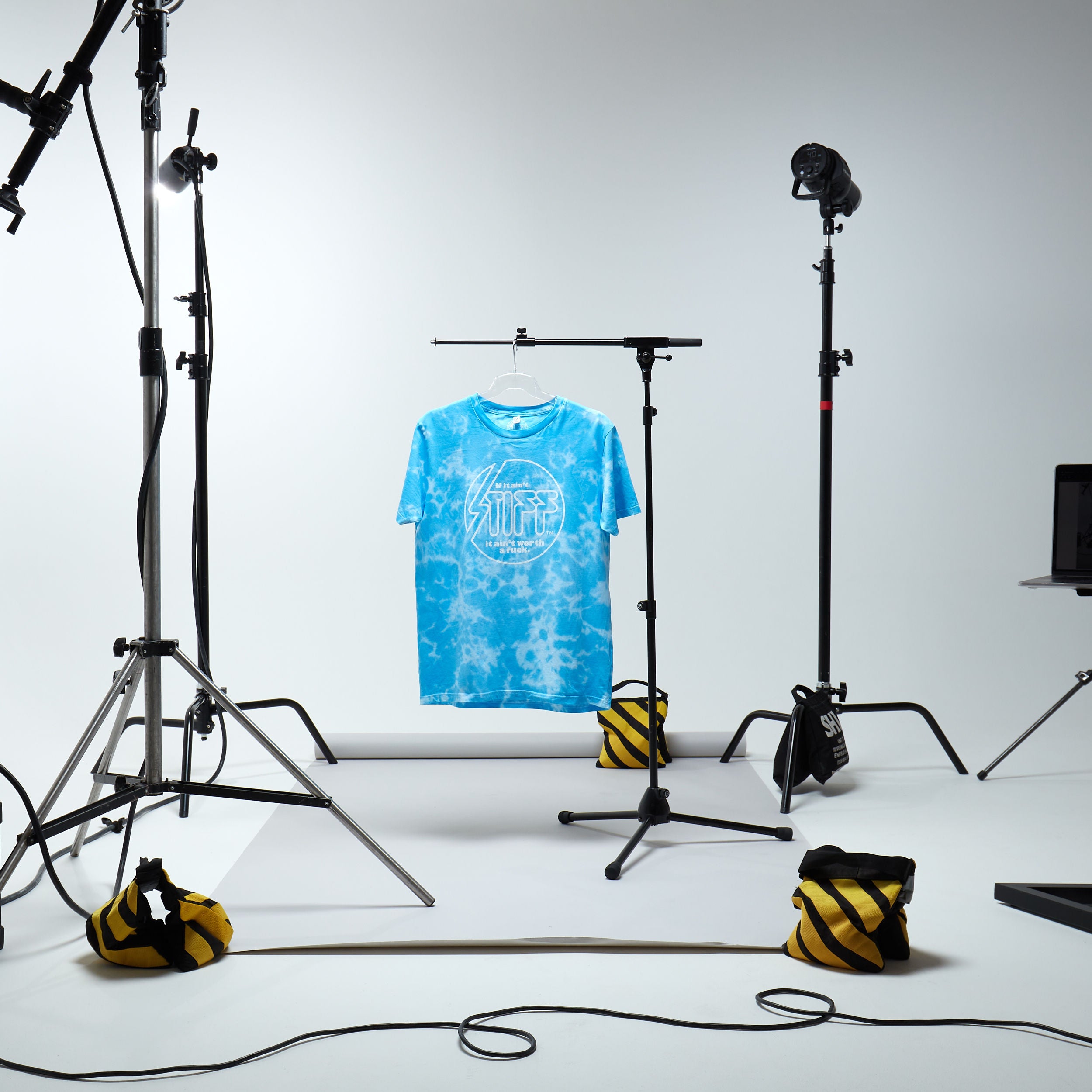 Stiff Records - Blue 'If It Ain't Stiff...' Logo Print Tie Dye T-Shirt