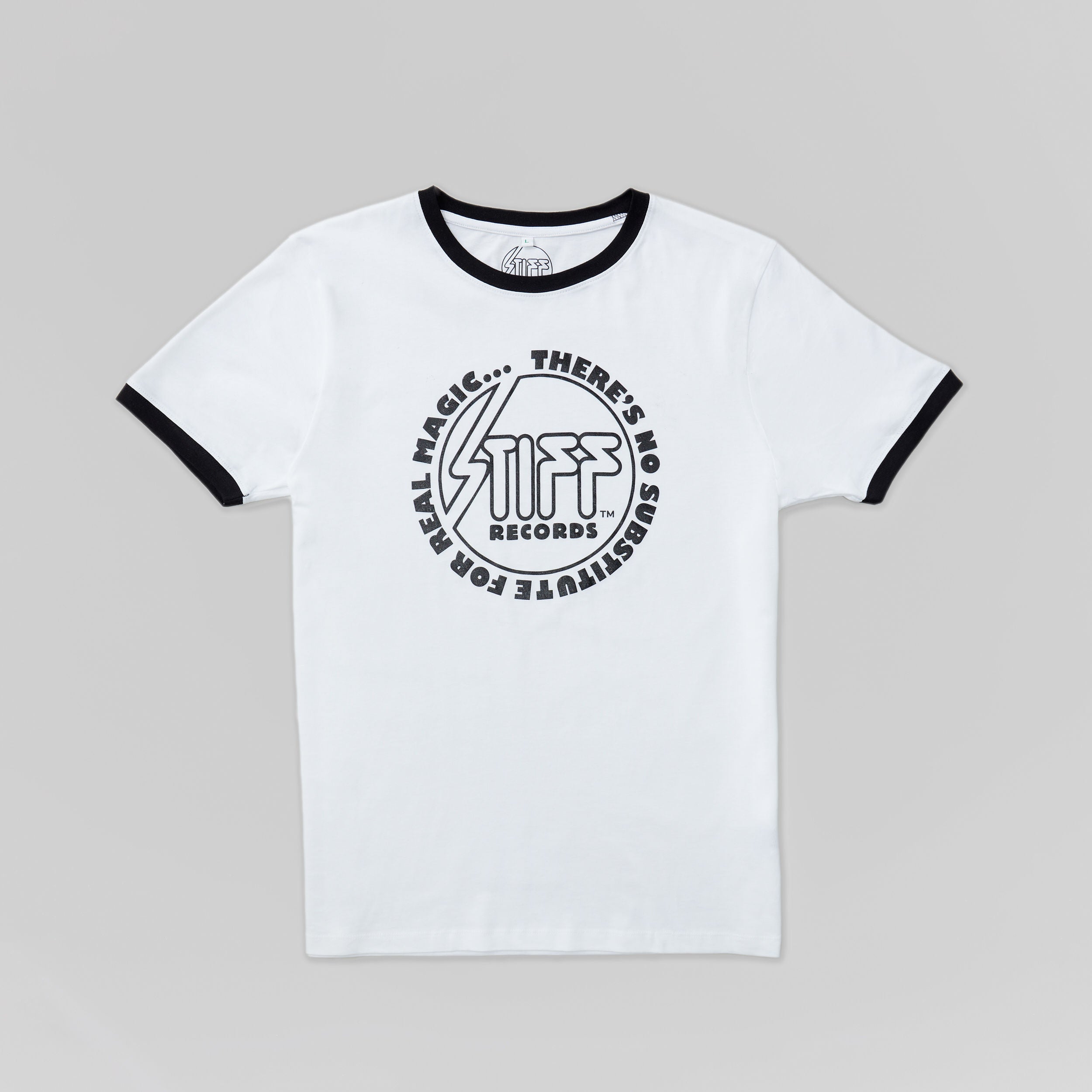 Stiff Records - White & Black Stiff 'Real Magic' Print Ringer T-Shirt