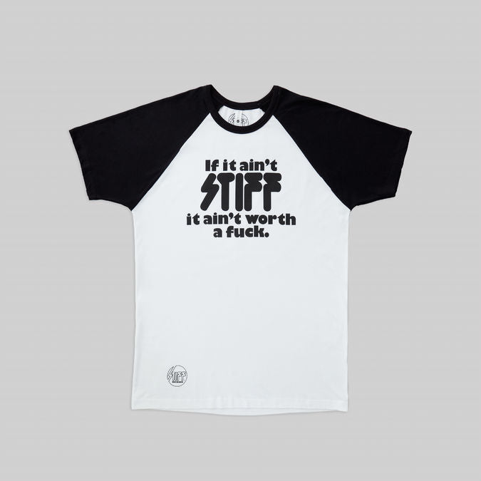 Stiff Records - White & Black 'If It Ain't Stiff...' Print Raglan T-Shirt 